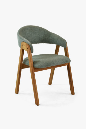 Eichenstuhl mit Armlehnen, Stoff minz-grau, matt grau